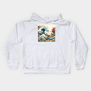 The Sea Wave and Colorfull Fish in Japanese Style Kids Hoodie